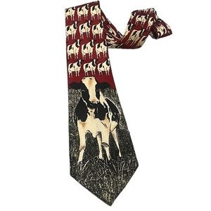 EVERYDAY COW PRINT NECK TIE RED BLACK WHITE